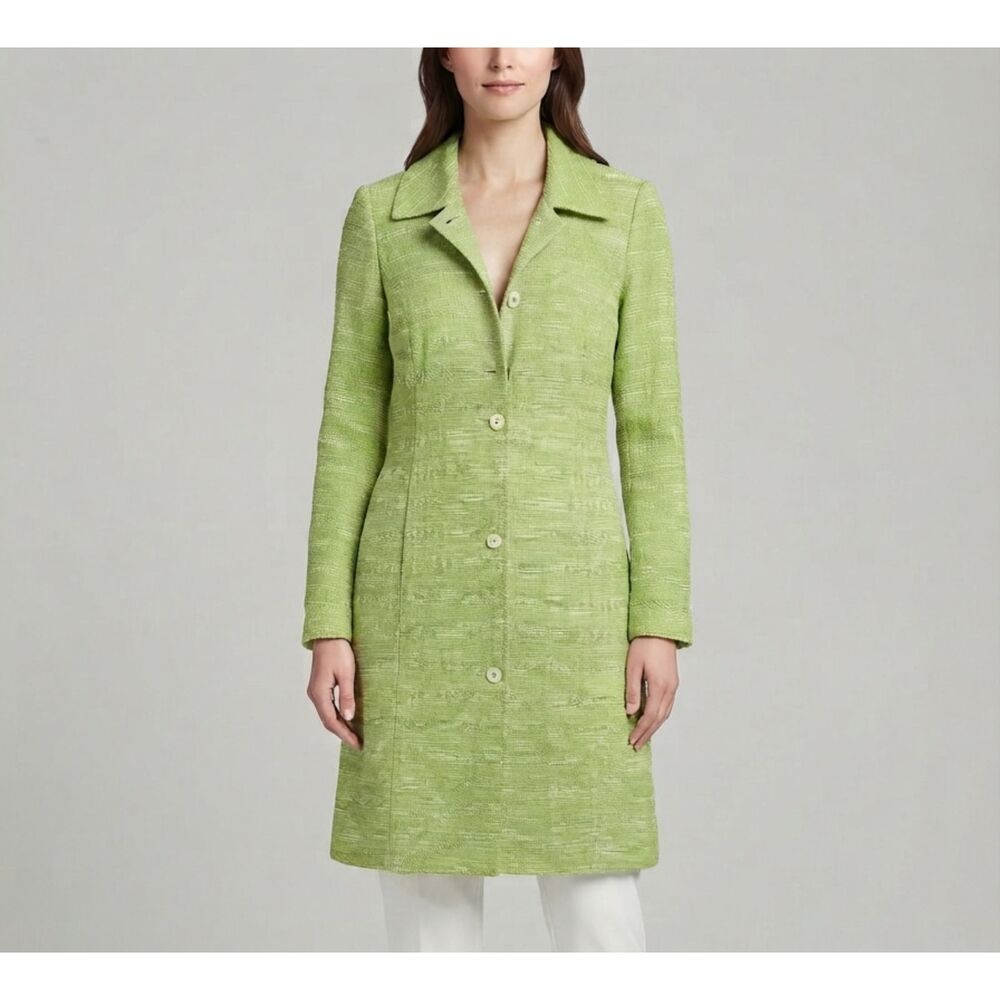 Vintage Tommy Hilfiger Green Tweed Coat Trench Jacket Size S Long Sleeve